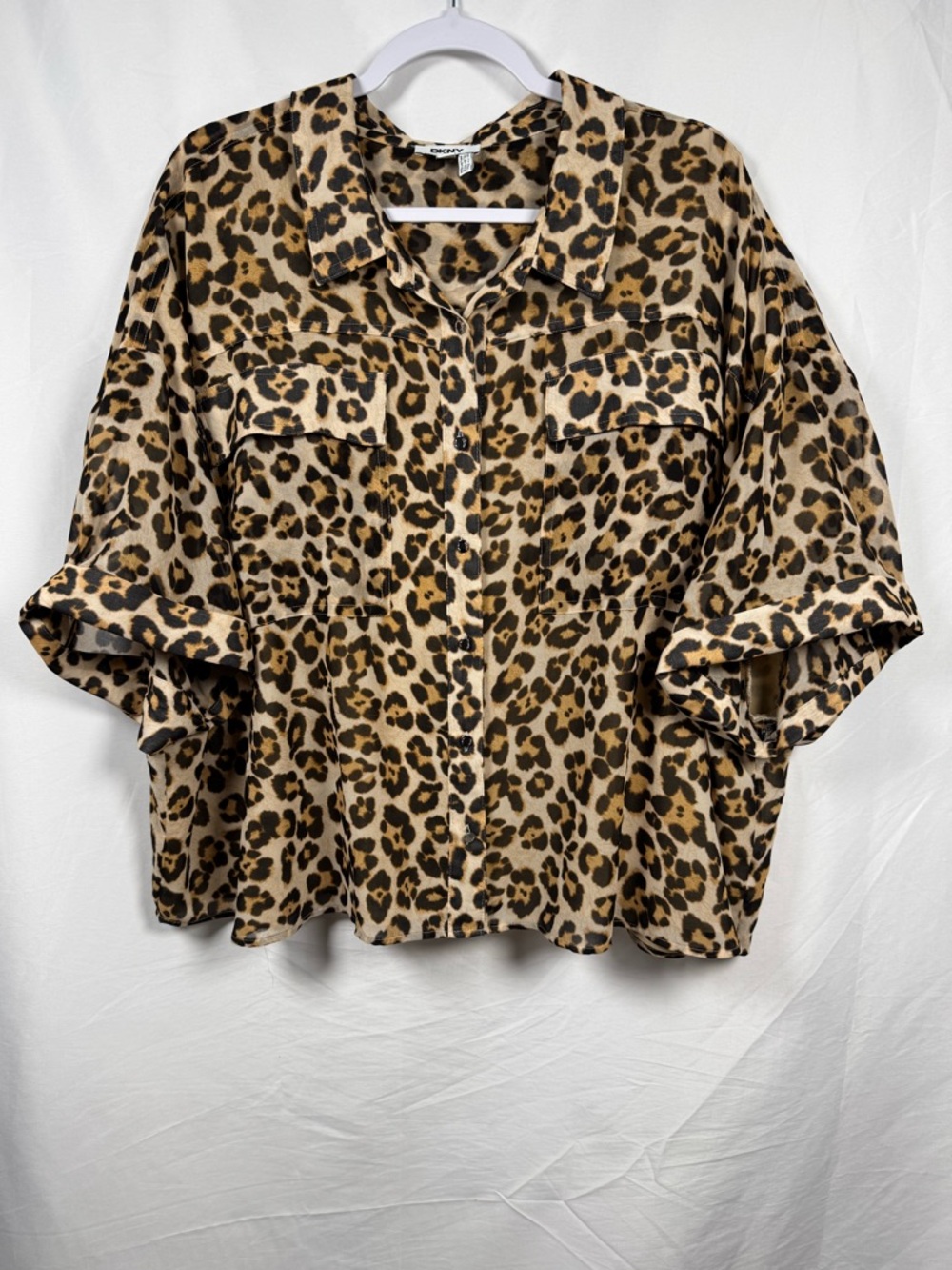 DNKY Leopard Print Button-Front Women’s Blouse - Tan/Black 3X